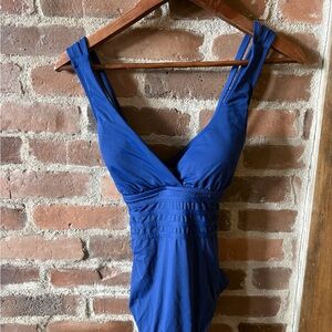 La Blanca Royal Blue V-Neck One-Piece Swimsuit